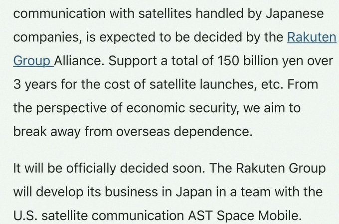 2 pic. So Japan’s Rakuten is reportedly teaming up with $ASTS to build LEO satellite networks for Japan